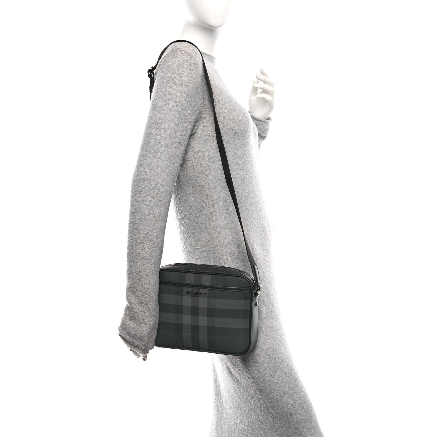 Coated Canvas Calfskin Check Muswell Bag Charcoal