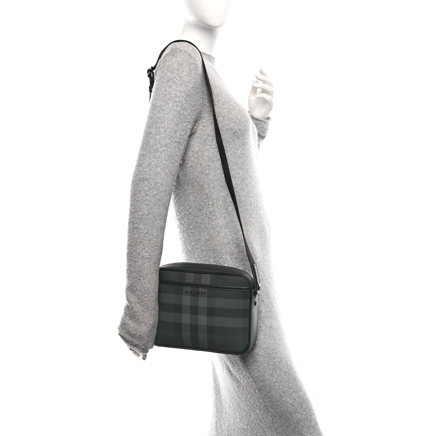 Burberry Coated Canvas Calfskin Check Muswell Bag Charcoal 2 of 11