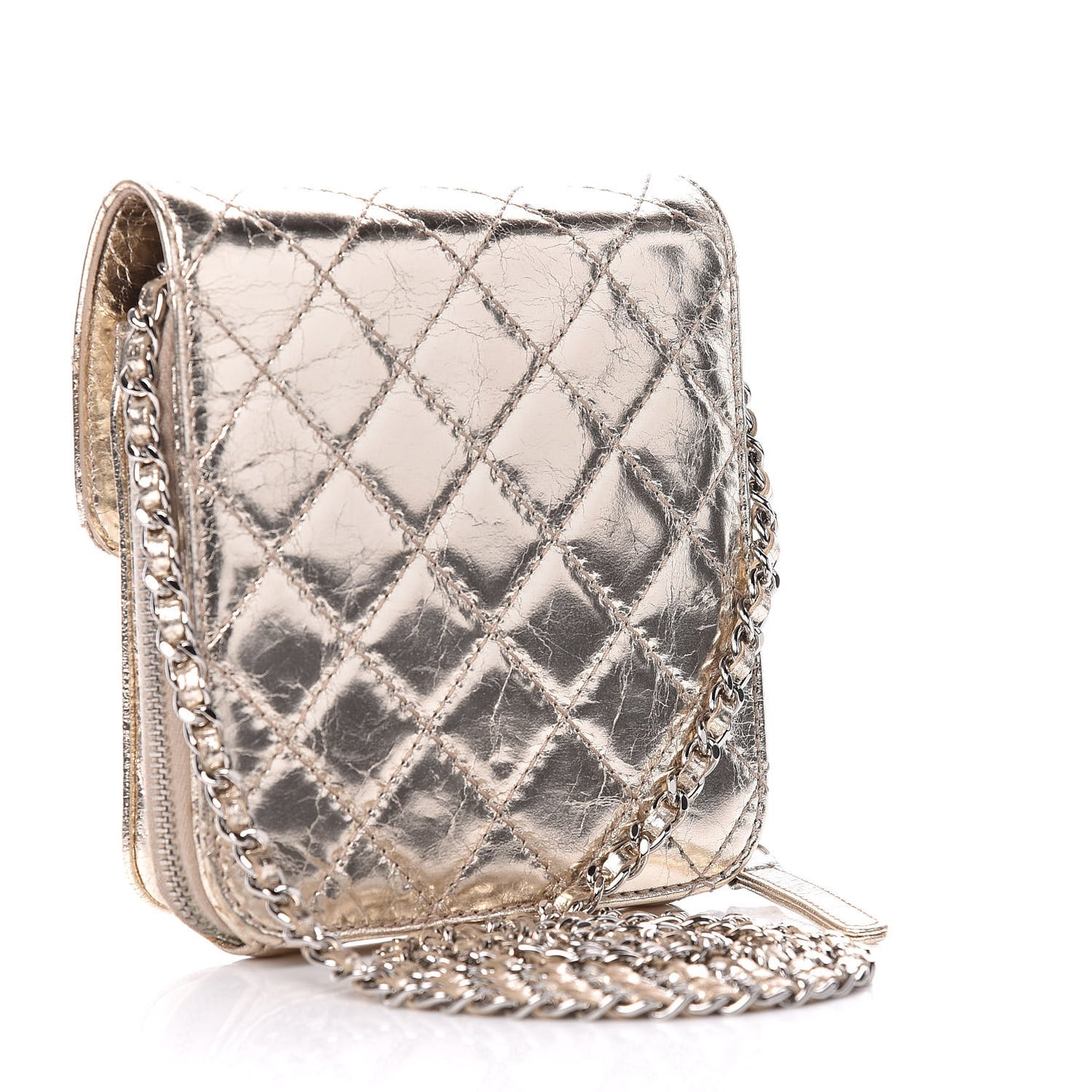 Crackled Aged Calfskin Mini Crossbody Flap Gold