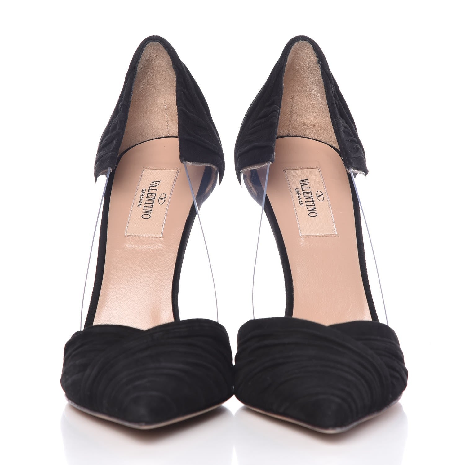 Valentino Garavani Ruched Suede PVC B-Drape Pumps 38.5 Black 2 of 9