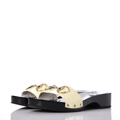 Gucci Vitello Vernice Soft Icon Bit Wood Clogs 8.5 Great White 3 of 12