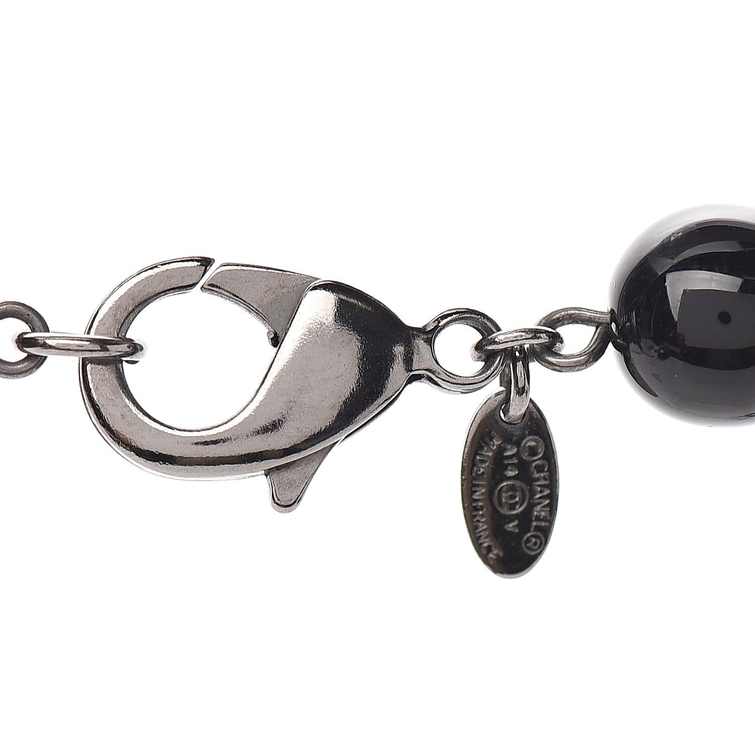 Chanel Pearl Bead Enamel CC Long Necklace Silver Black Grey 4 of 4