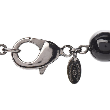 Chanel Pearl Bead Enamel CC Long Necklace Silver Black Grey 4 of 4