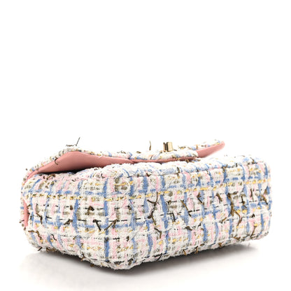 Chanel Tweed Quilted Mini Rectangular Flap Light Blue Pink Gold White 5 of 11