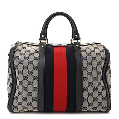 Gucci Monogram Selleria Calfskin Vintage Web Medium Boston Beige Blue 1 of 13