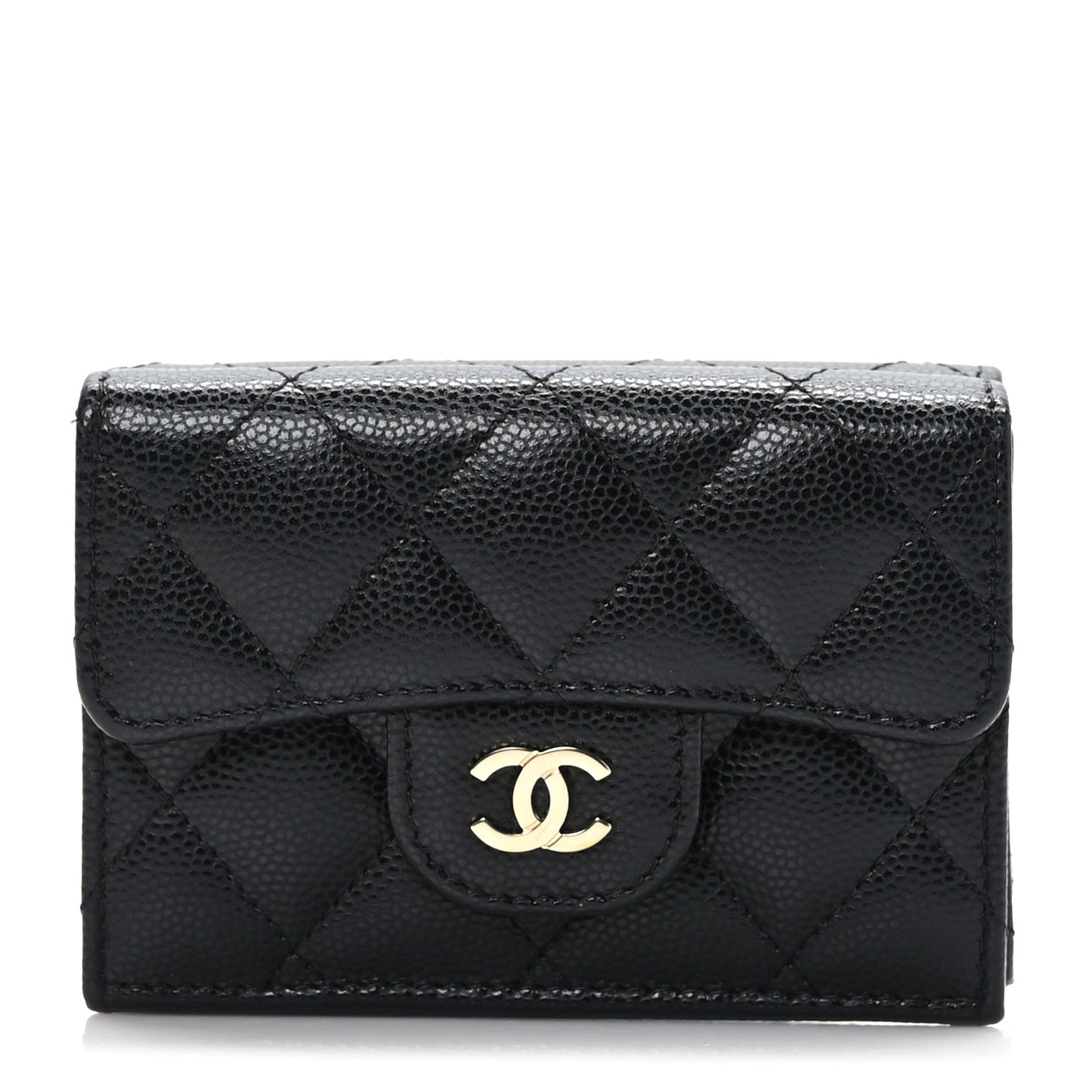 Caviar Quilted Double Flap Wallet Black
