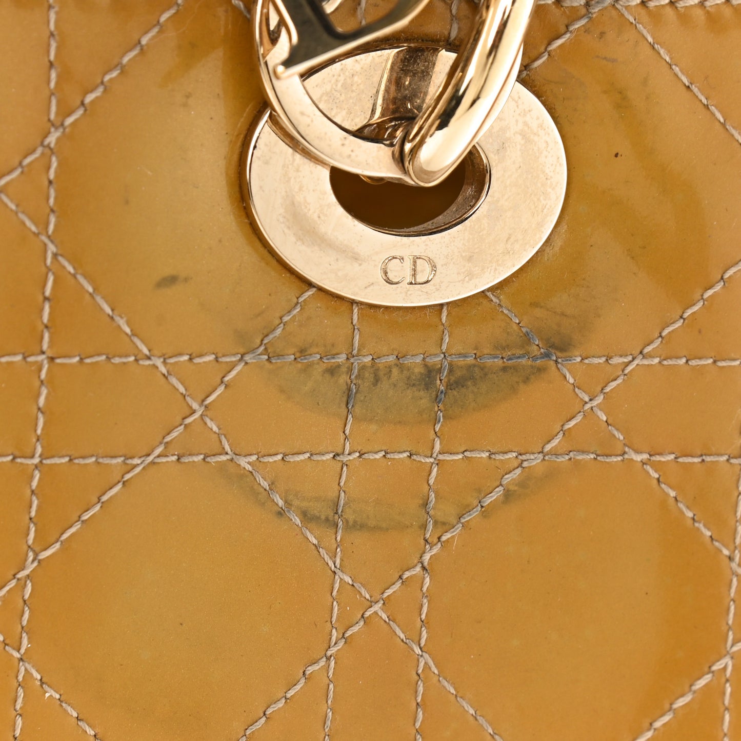 Patent Cannage Stitched Medium Lady Dior Dark Beige