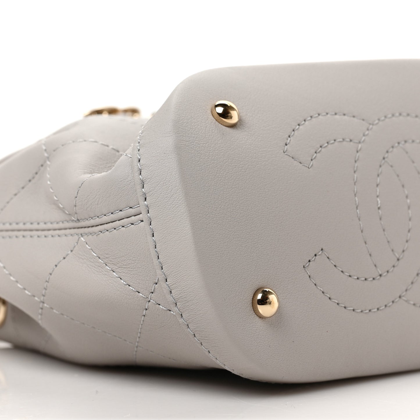 Calfskin Stitched Chain Bucket Bag Light Grey