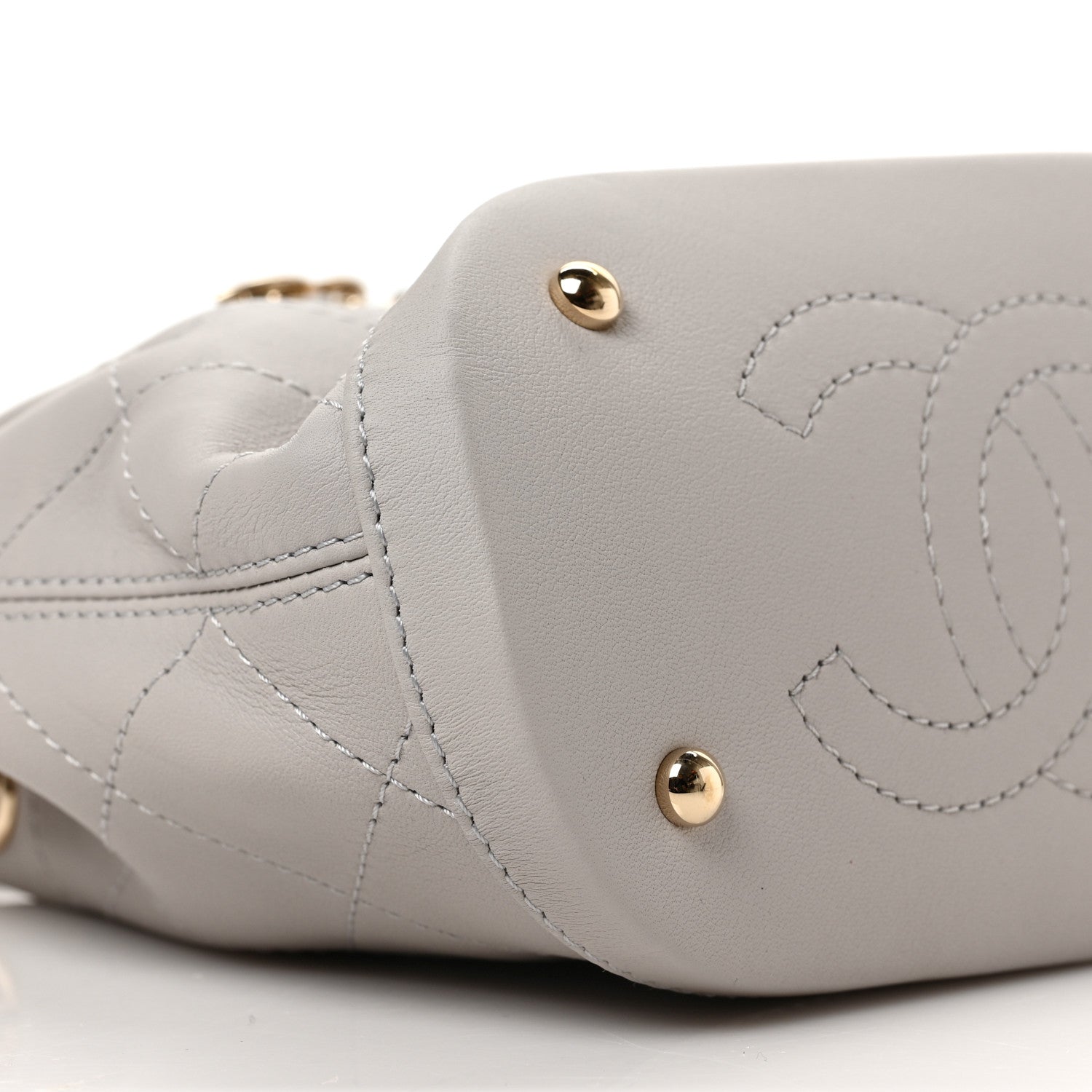 Chanel Calfskin Stitched Chain Bucket Bag Light Grey 8 of 9