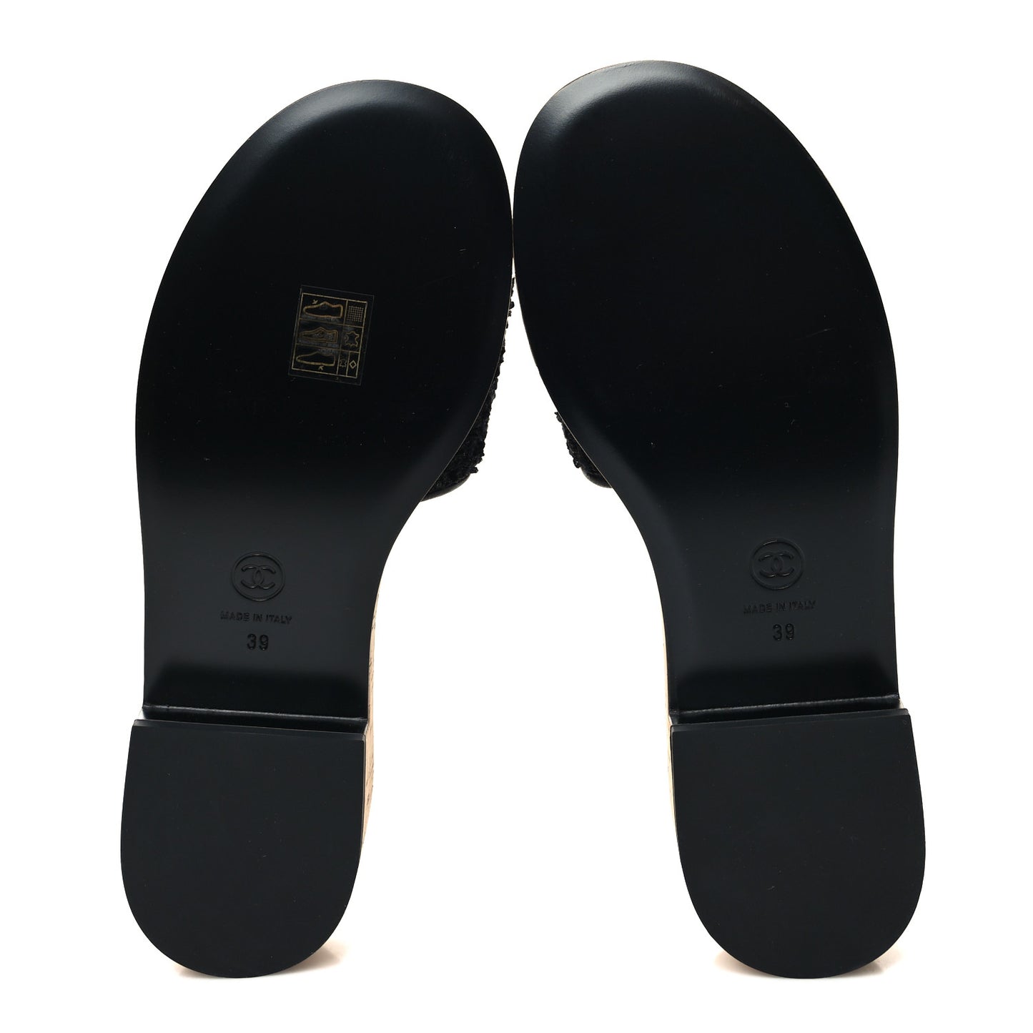 Tweed Cork CC Chain Mule Sandal 39 Black