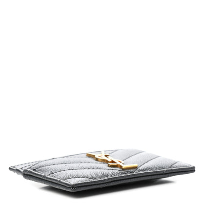 Saint Laurent Grain De Poudre Matelasse Chevron Monogram Credit Card Case Coal 4 of 6