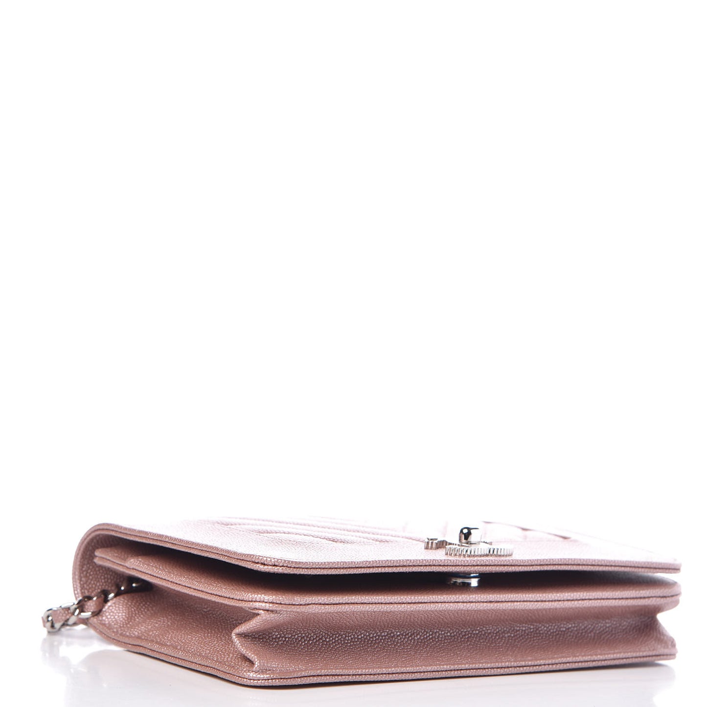Metallic Caviar Chevron Quilted Vintage Mademoiselle Wallet On Chain WOC Pink