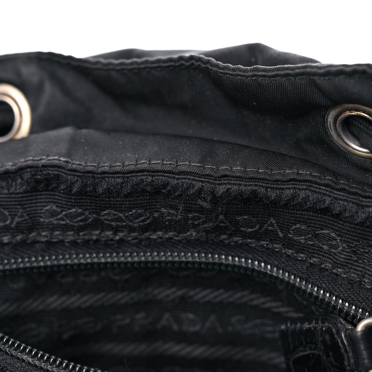 Prada Tessuto Nylon Crocodile Embossed Calfskin Cinch Backpack Black 13 of 28