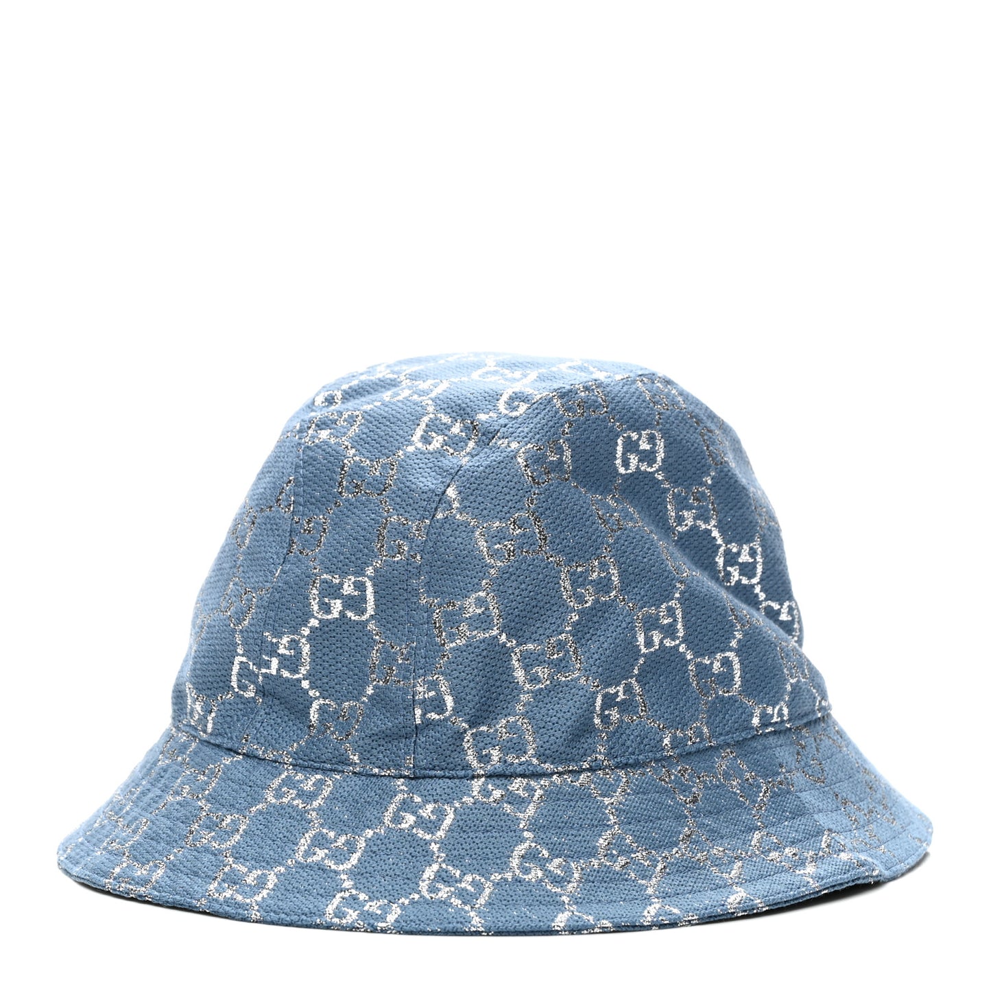 Canvas Lame GG Monogram Bucket Hat M Light Blue Silver