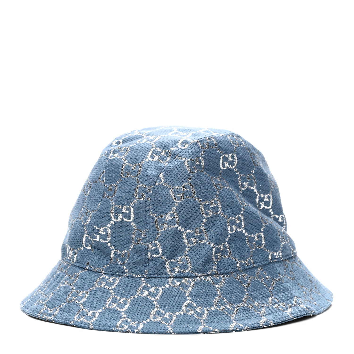 Gucci Canvas Lame GG Monogram Bucket Hat M Light Blue Silver 1 of 8