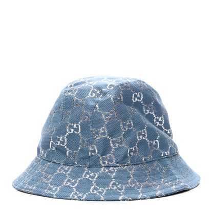 Gucci Canvas Lame GG Monogram Bucket Hat M Light Blue Silver 1 of 8