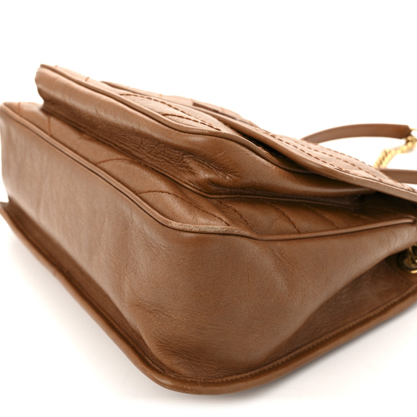 Crinkled Calfskin Matelasse Monogram Medium Niki Chain Satchel Caramel