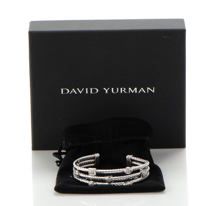 David Yurman Sterling Silver Diamond Three Row Confetti Cuff Bracelet 5 of 5