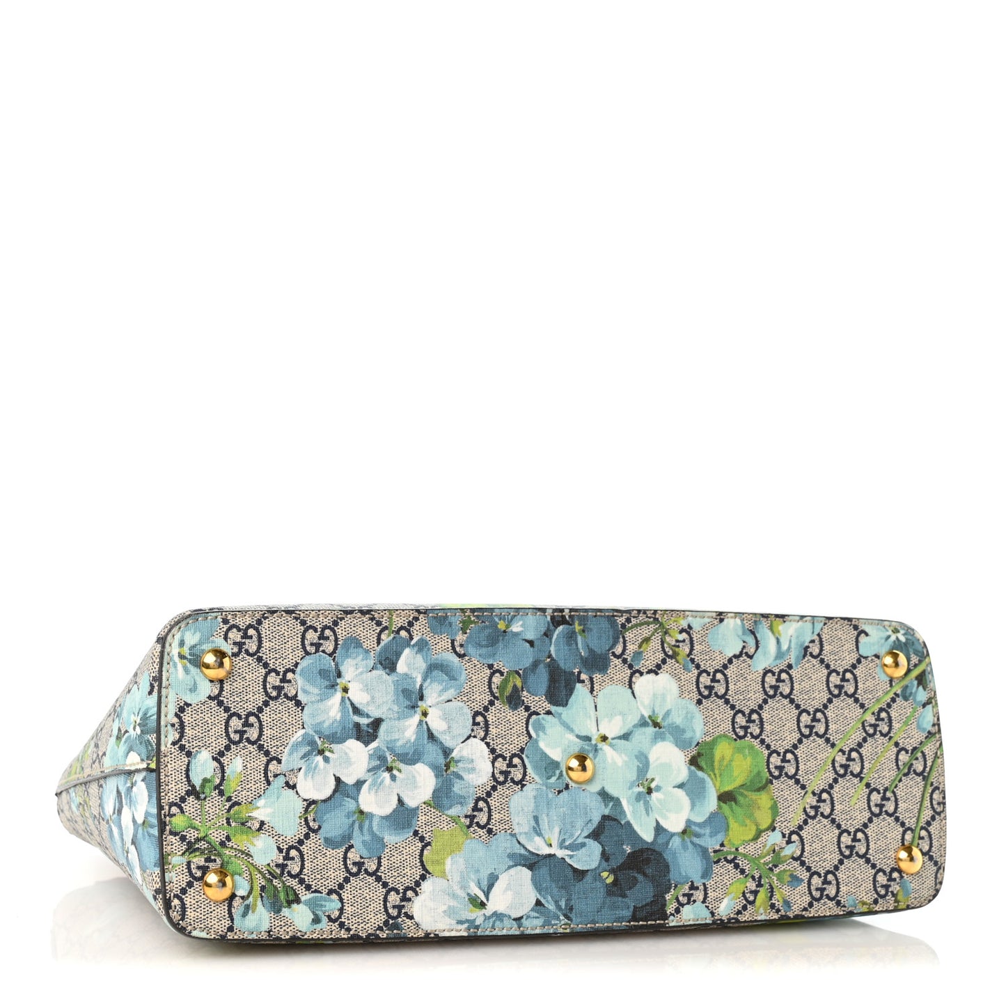 GG Supreme Monogram Blooms Small Zip Top Tote Beige Blue Navy Hibiscus Red