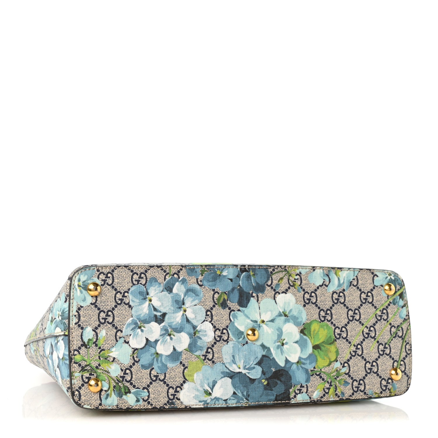 Gucci GG Supreme Monogram Blooms Small Zip Top Tote Beige Blue Navy Hibiscus Red 4 of 14
