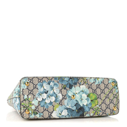 Gucci GG Supreme Monogram Blooms Small Zip Top Tote Beige Blue Navy Hibiscus Red 4 of 14