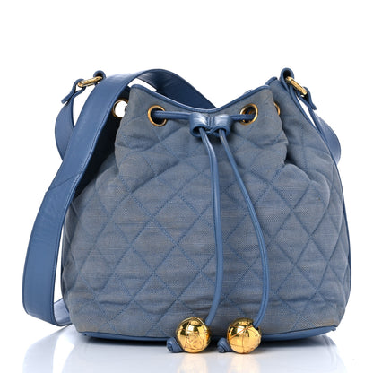 Chanel Canvas Quilted CC Drawstring Bucket Bag Blue 2 of 31