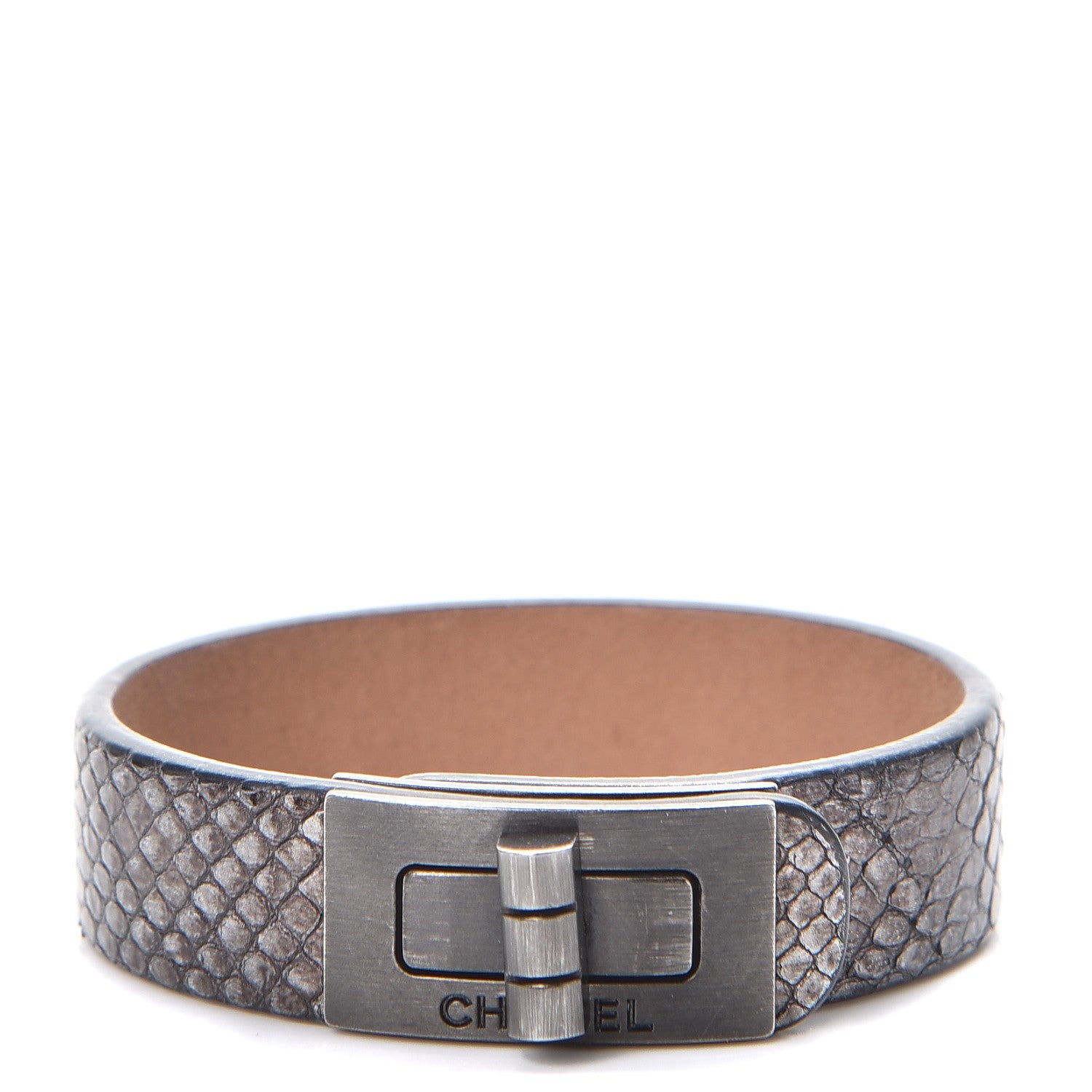 Chanel Metallic Lizard Reissue Mademoiselle Bracelet Dark Grey 1 of 9