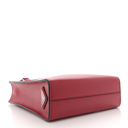 Prada Soft Calfskin Triangle Logo Embossed Small Double Handle Crossbody Tote Rosso 4 of 10