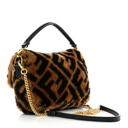 Fendi Shearling Vitello Dolce Macro FF 1974 Mini Baguette Tobacco Black 3 of 11