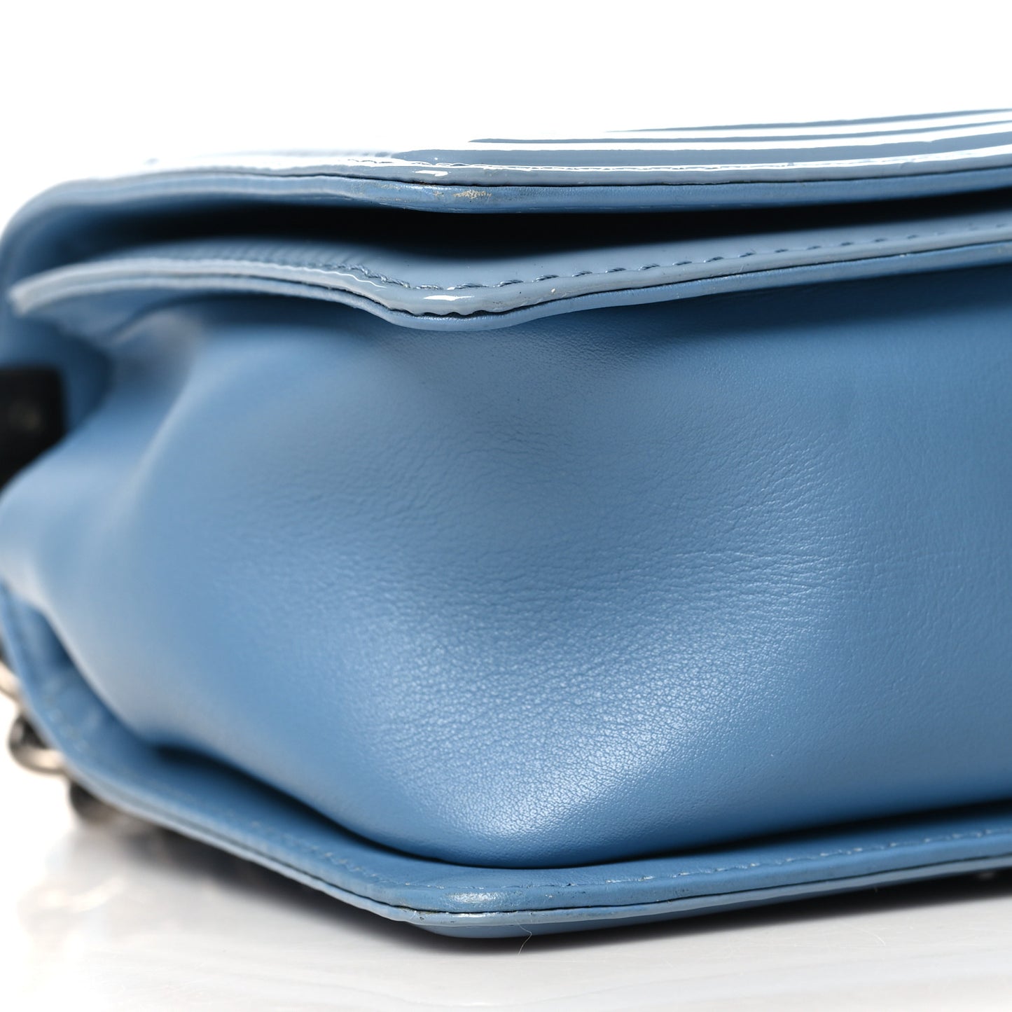Patent Calfskin Medium Plexiglass Boy Flap Light Blue