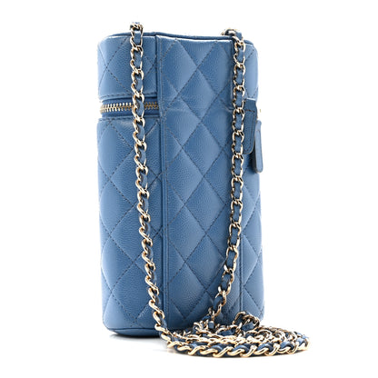 Chanel Caviar Quilted Phone Holder With Chain Blue 3 of 12