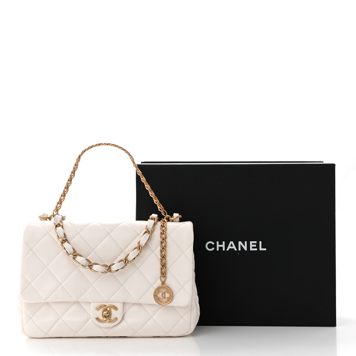 Lambskin Quilted Fancy Jewel Flap White
