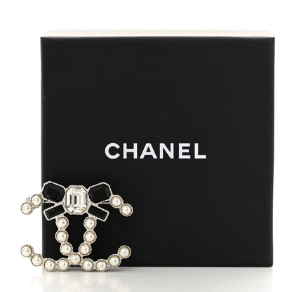 Chanel Pearl Crystal Bow CC Brooch Gold White Black 4 of 4
