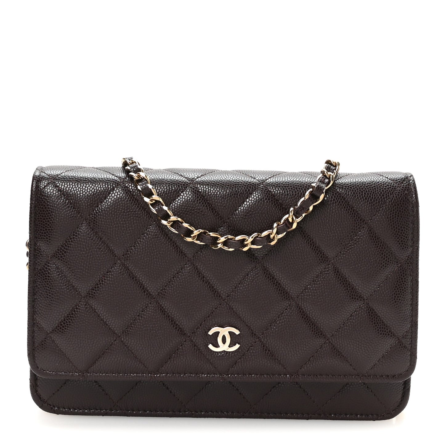 Caviar Quilted Wallet on Chain WOC Dark Brown