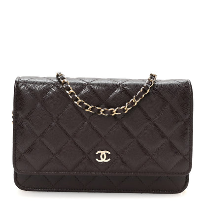 Chanel Caviar Quilted Wallet on Chain WOC Dark Brown 1 of 12
