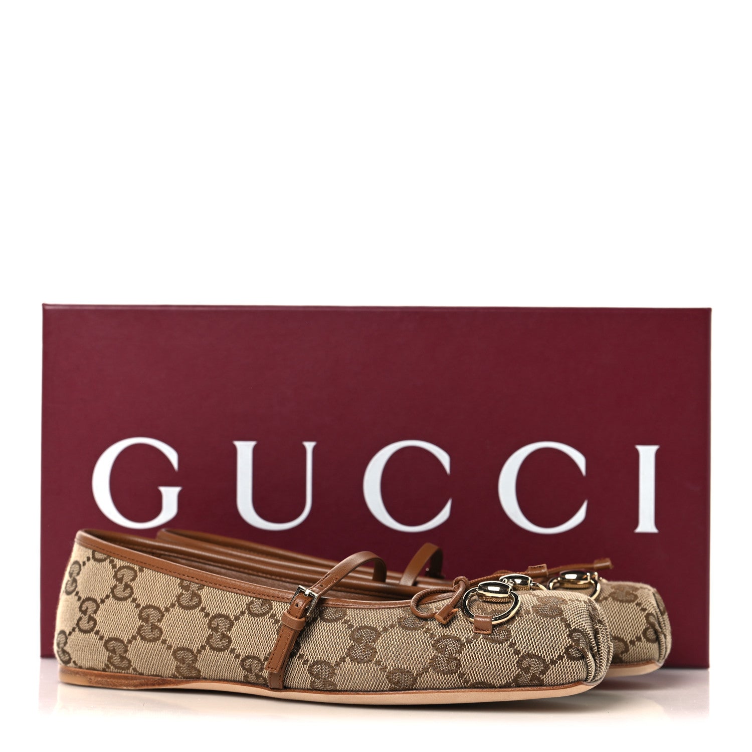 Gucci GG Monogram Horsebit Bow Ballet Flats 35.5 Beige Ebony Sundial 10 of 10