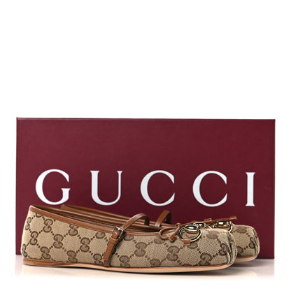 Gucci GG Monogram Horsebit Bow Ballet Flats 35.5 Beige Ebony Sundial 10 of 10