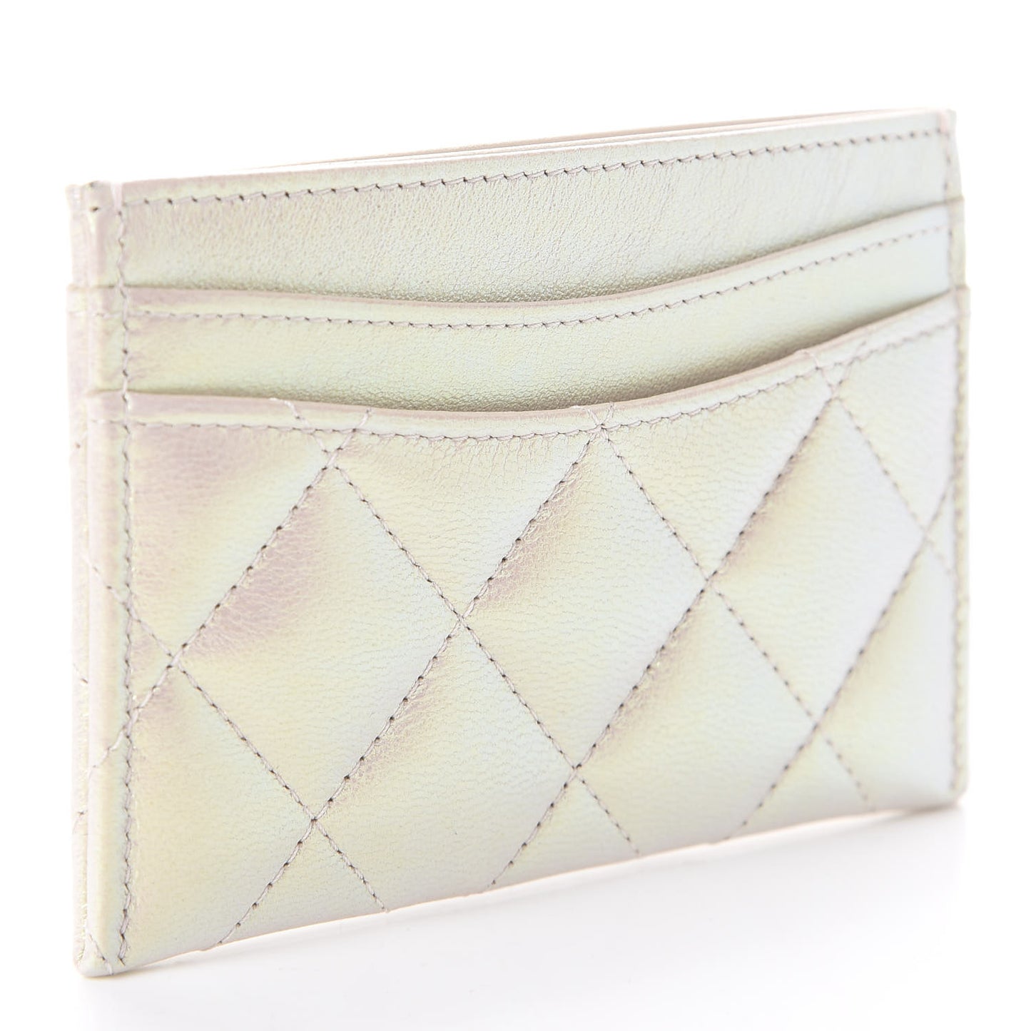 Iridescent Lambskin Quilted Card Holder Ivory