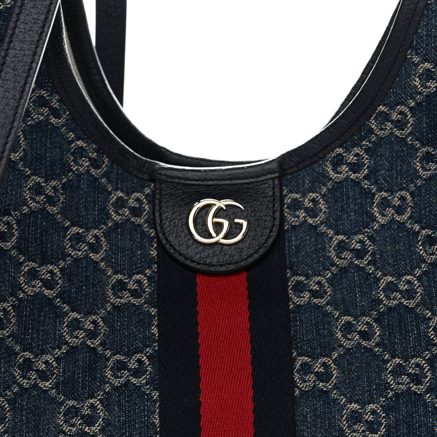 Gucci Denim GG Monogram Web Small Giglio Tote Blue White 7 of 9