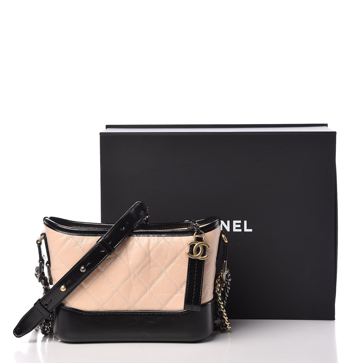 Aged Calfskin Quilted Small Gabrielle Hobo Beige Black