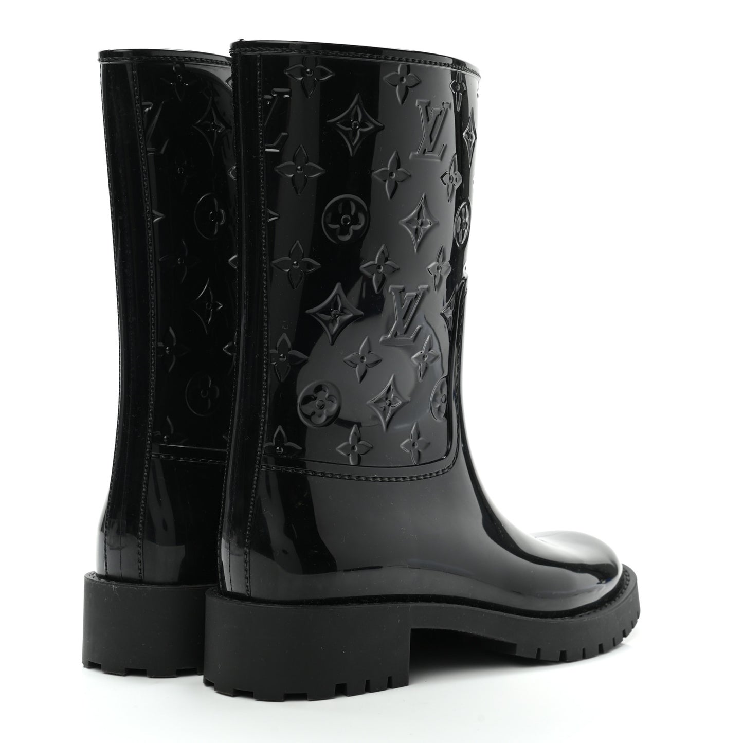 Rubber Embossed Monogram Drops Flat Half Boots 37 Black