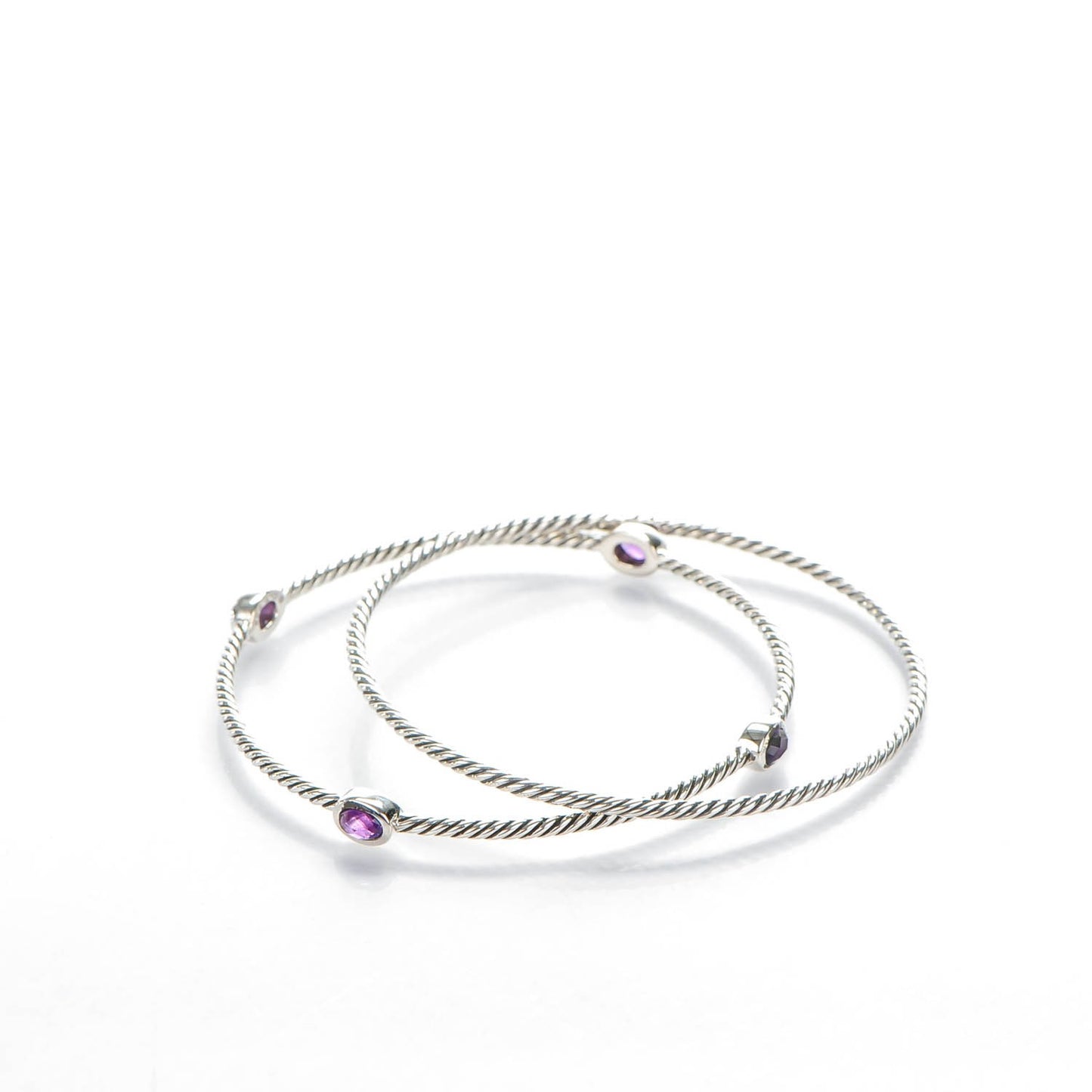 Sterling Silver Amethyst Color Classics Cable Bangle Bracelet Set of 2