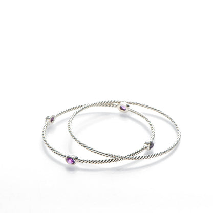 David Yurman Sterling Silver Amethyst Color Classics Cable Bangle Bracelet Set of 2 3 of 5