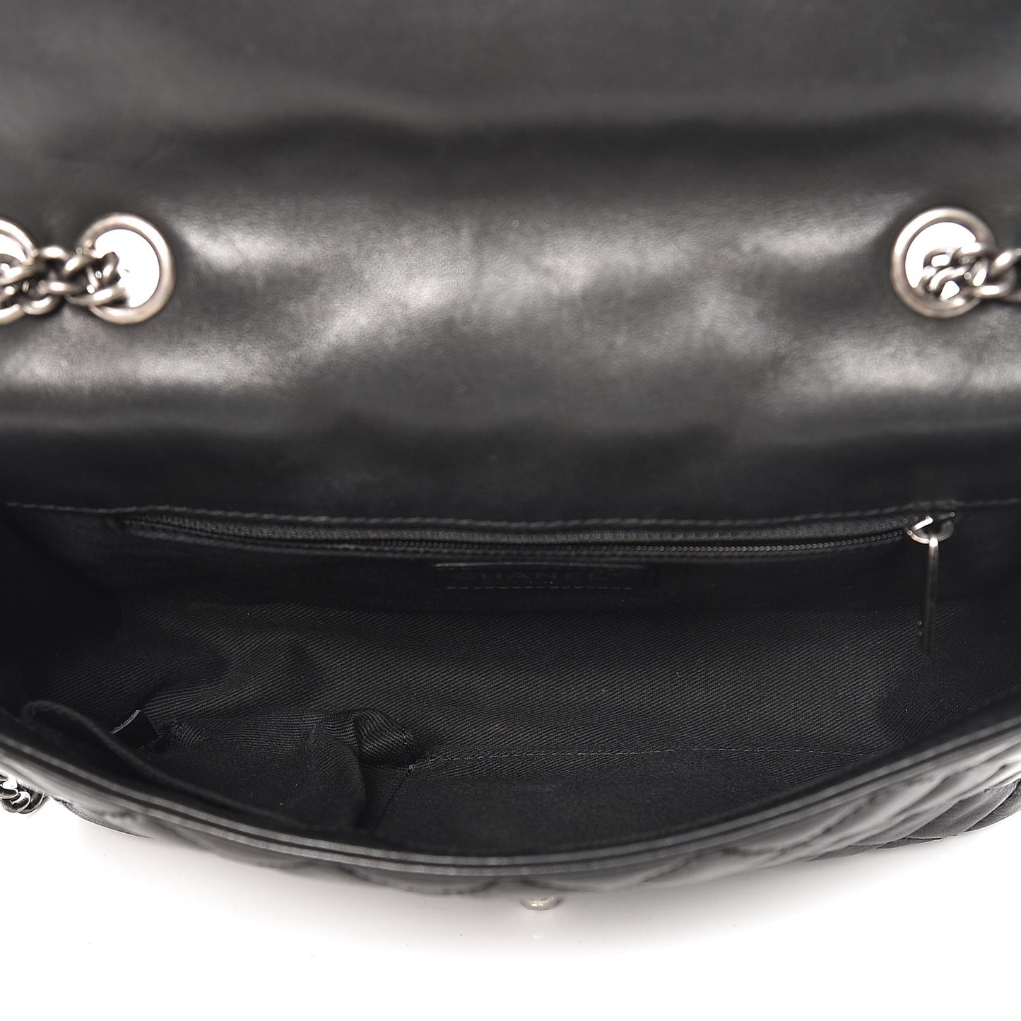 Calfskin Stitched Quilted Flap Black