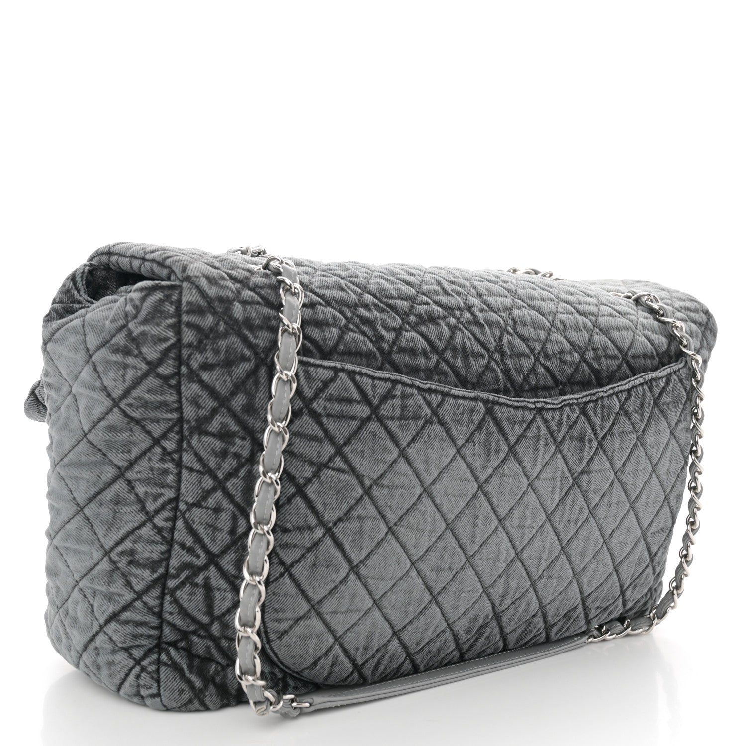 Chanel Denim Quilted Denimpression XXL Flap Grey Black 4 of 11