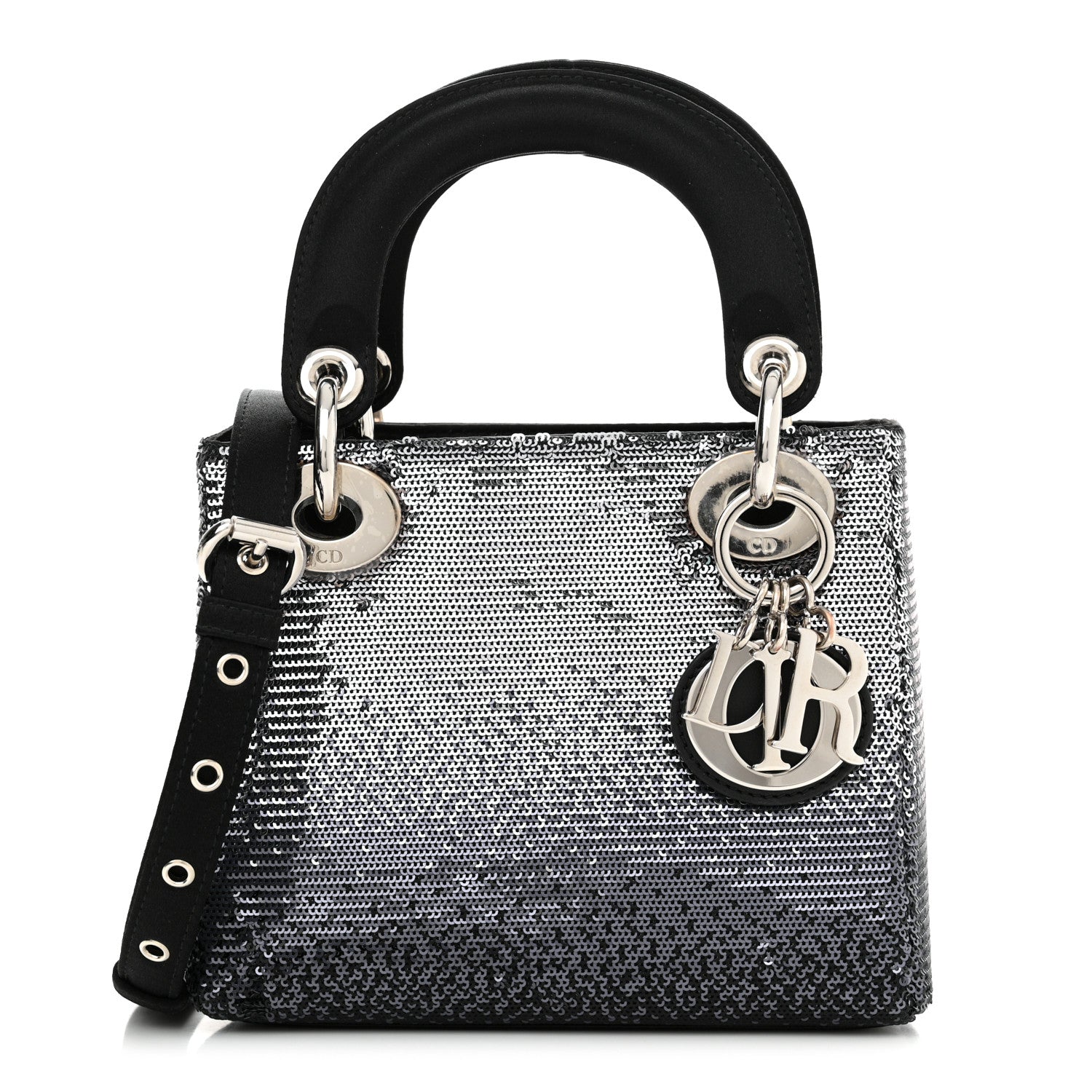 Christian Dior Satin Sequin Gradient Mini Lady Dior Black Silver 1 of 12