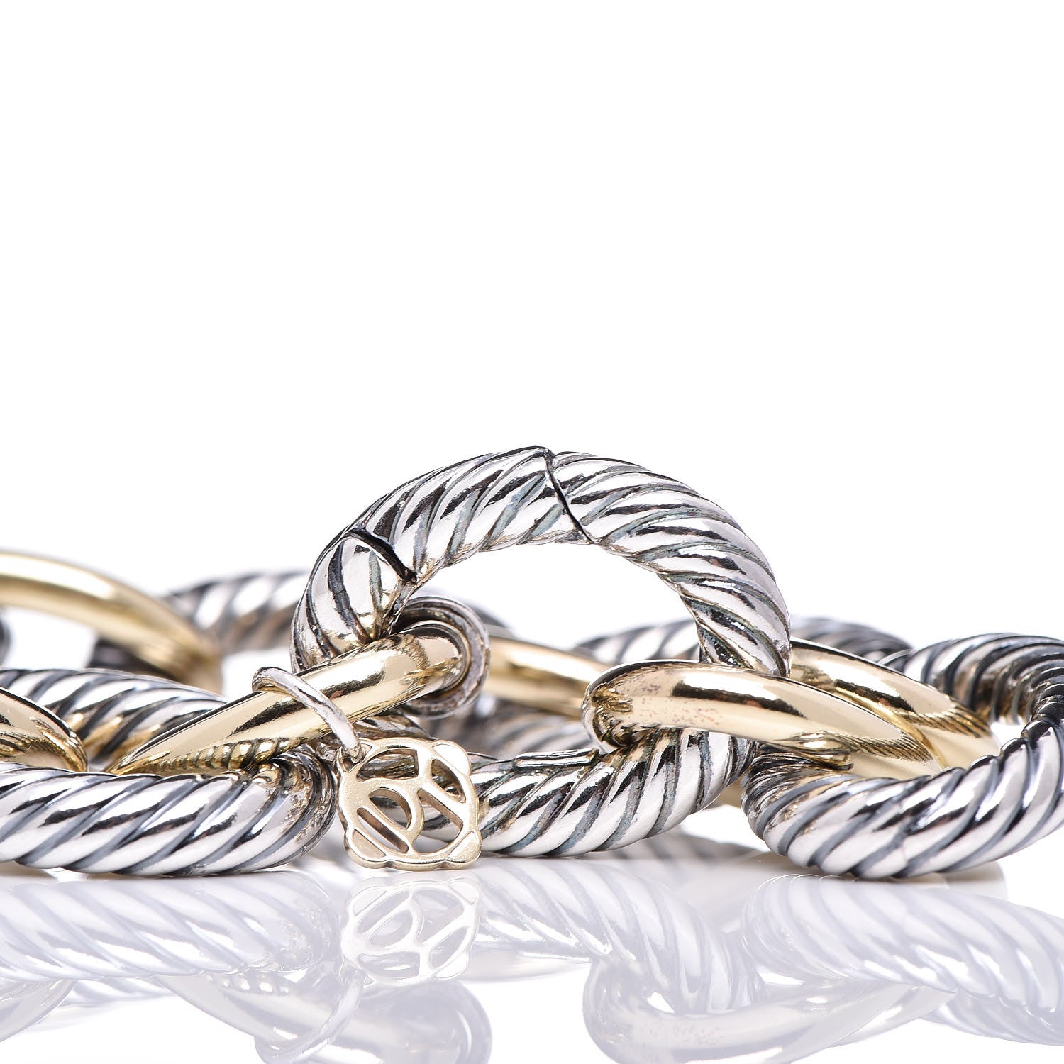 David Yurman Sterling Silver 18K Yellow Gold 17mm Extra Large Oval Link Bracelet 5 of 5