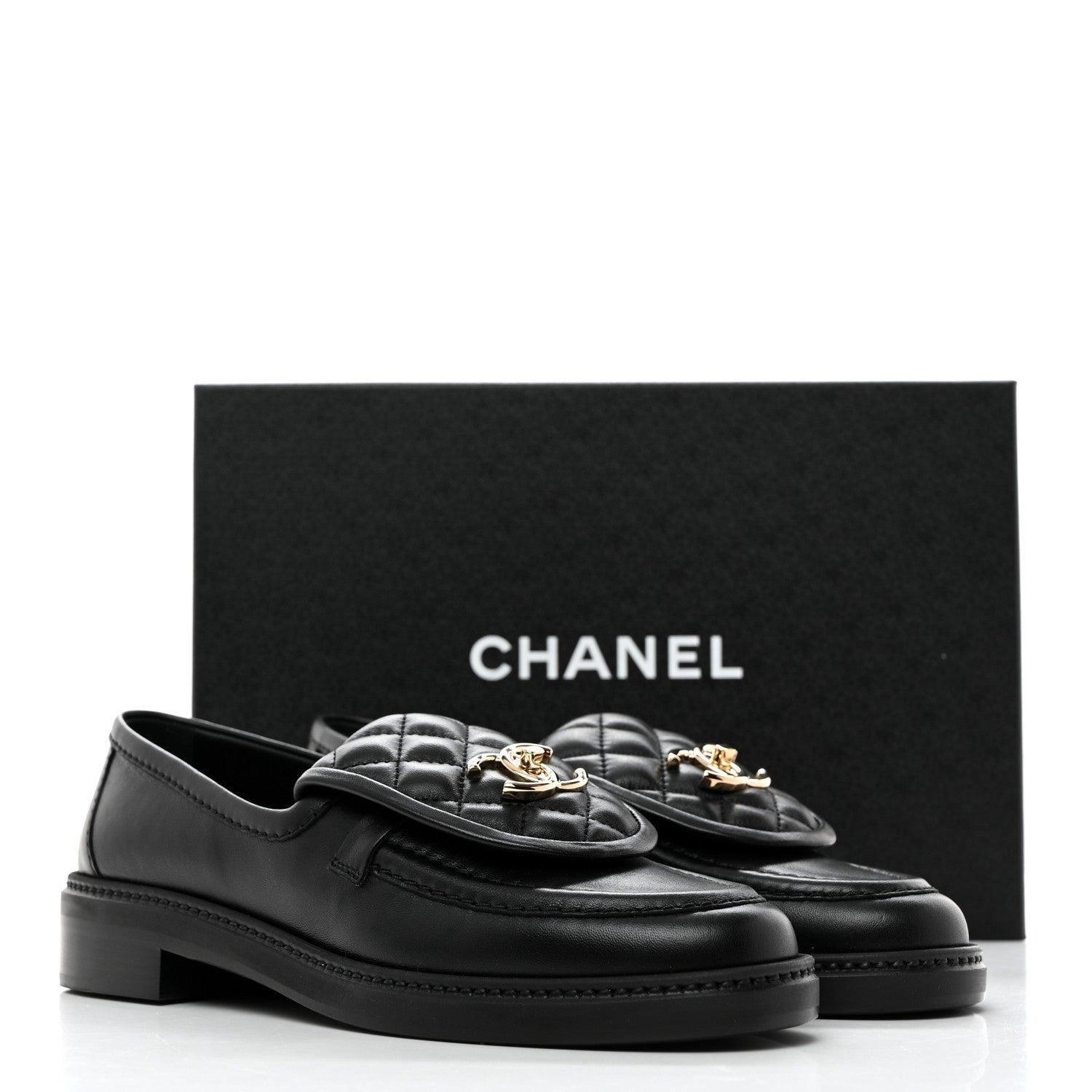 Chanel Lambskin Quilted CC Turnlock Loafers 37.5 Black 9 of 9