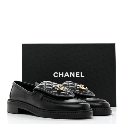 Chanel Lambskin Quilted CC Turnlock Loafers 37.5 Black 9 of 9