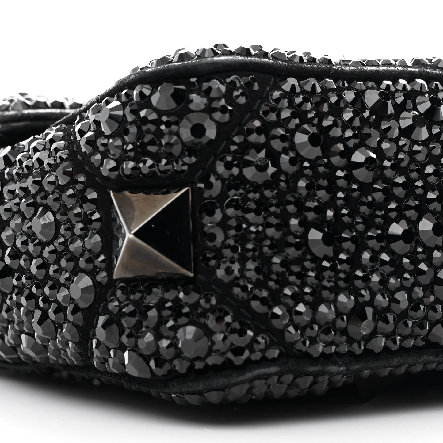 Crystal Suede Lacquer Monochrome Medium Roman Stud Shoulder Bag Black